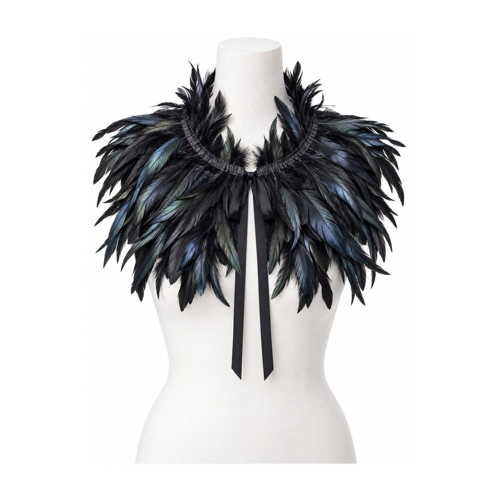 Black Iridescent Feather Collar Capelet Gothic Raven Halloween Costume